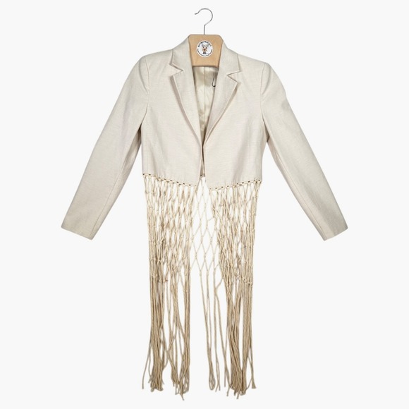 Zara Jackets & Blazers - ZARA Women XS Ecru Cream Cropped Macrame Fringe Blazer Jacket
